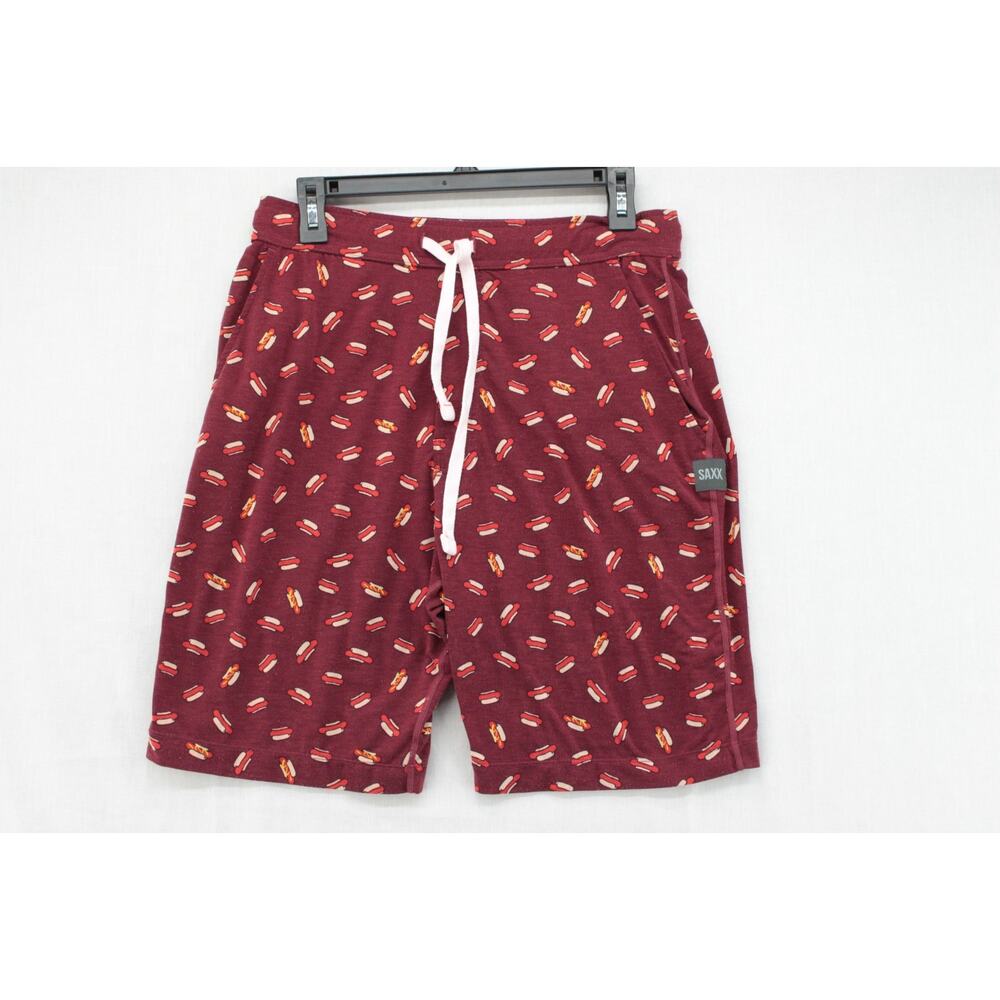 SAXX Lounge Shorts Men's Medium Red Hot Dogs Viewfinder Sleep Wear Soft